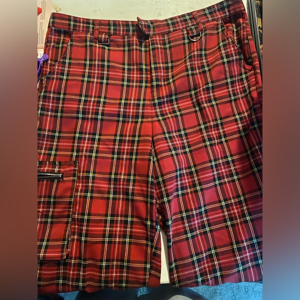 red plaid Hot Topic cargo pants